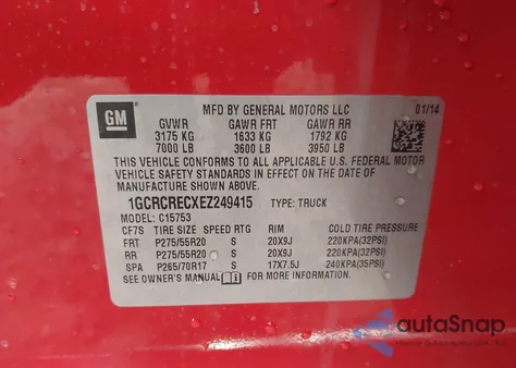 2014 Chevrolet Silverado 1500 1Lt from USA, damaged, VIN 1GCRCRECXEZ249415